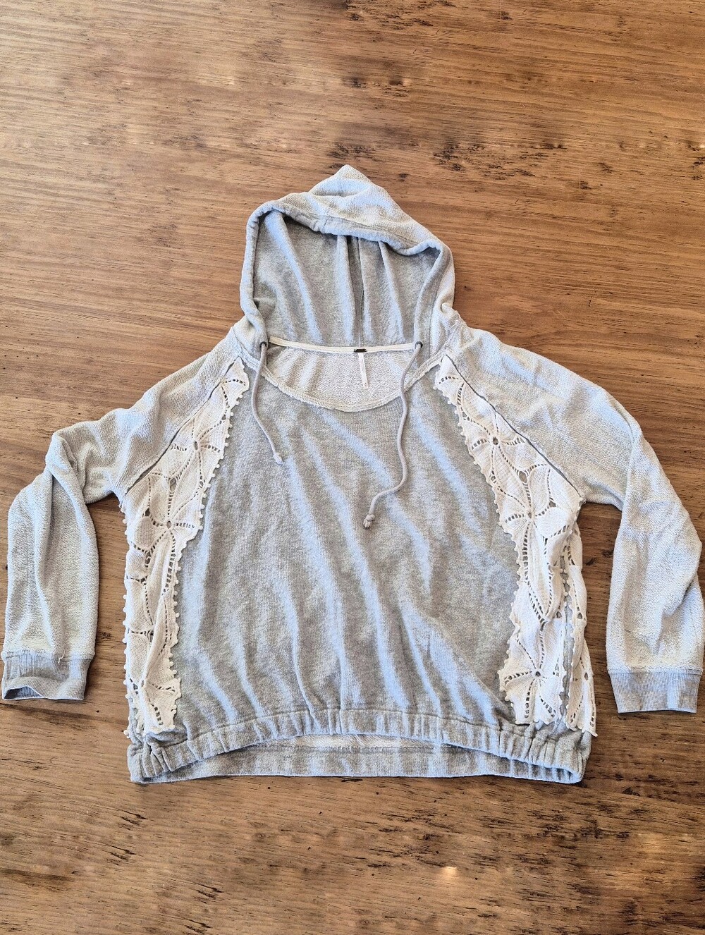 Free People Gray Cropped Lace Hooded Top